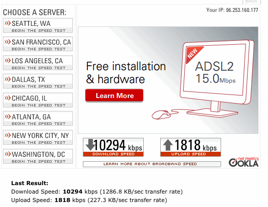 screen shot showing speed with FiOS