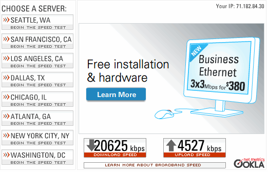 screen shot showing speed with upgraded FiOS